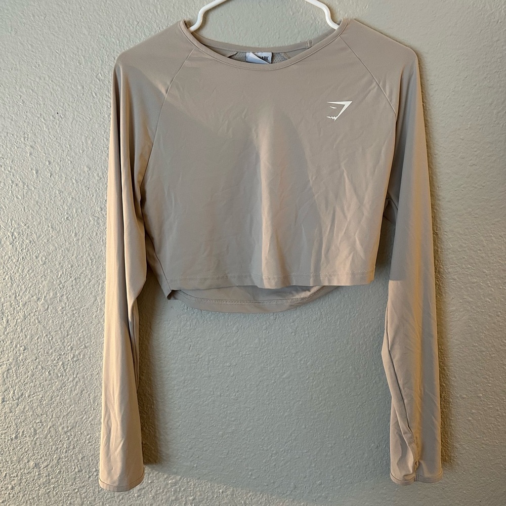 Women's Long Sleeve Gymshark Crop Top - Beige
